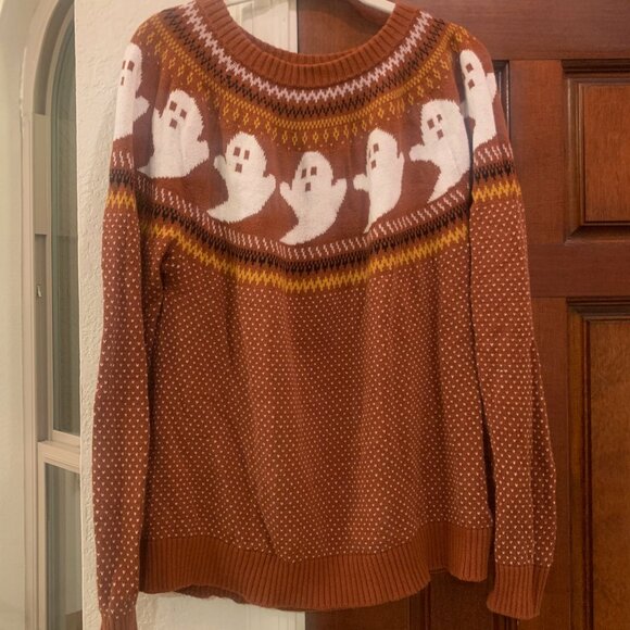 Modcloth Brown You've Been Fair Isle Ghosted Sweater, XL - Picture 4 of 9
